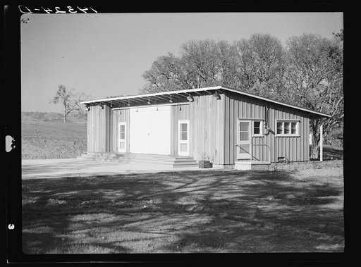 Sonoma migratory camp, California. View of small community building