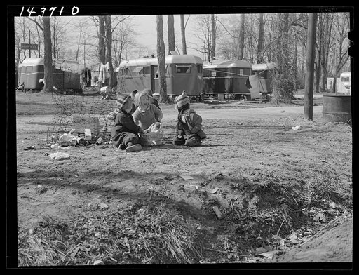 Children of defense workers playing near their "homes" trailers. Trailer camp on Mount Vernon Highway near Alexandria, Virginia