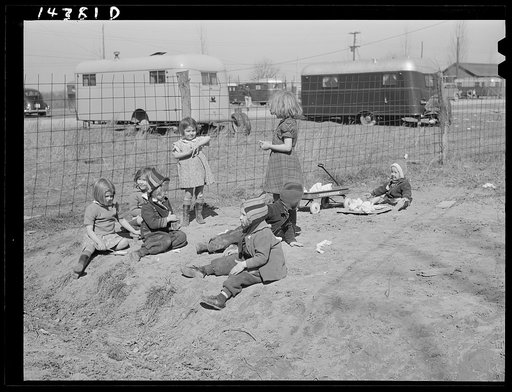 Children of defense workers playing in "their backyards." Trailer camp, Mount Vernon Highway, Alexandria, Virginia