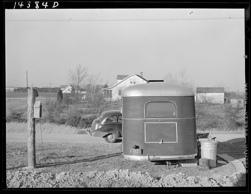 Trailer occupied by defense worker and family. Trailer camp on U.S. 1 outside Alexandria, Virginia