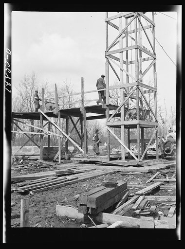 Hightstown, New Jersey. Progress photograph taken during construction of the Jersey homesteads, a U.S. Resettlement Administration project