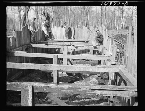 Hightstown, New Jersey. Progress photograph taken during construction of the Jersey homesteads, a U.S. Resettlement Administration project