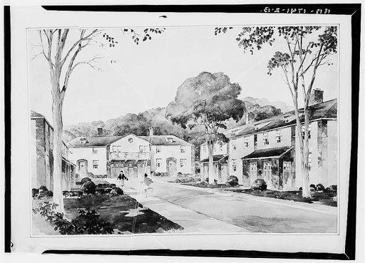 Greenbelt, Maryland. A model community planned by the Suburban Resettlement Division of the U.S. Resettlement Administration. Sketch of a section of the project