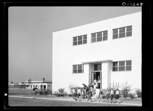Untitled photo, possibly related to: Children going in after recess. Greenhills, Ohio