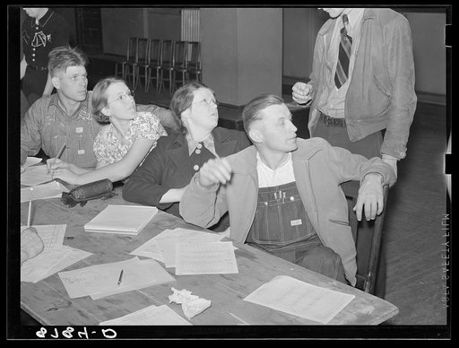 Untitled photo, possibly related to: Rehabilitation clients working out farm and home plans at group meeting. York, Nebraska