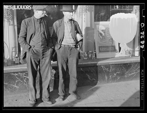 Untitled photo, possibly related to: These men are both past sixty. Neither of them expect ever to work again. They ride freight trains from Omaha to Kansas City to St. Louis and back again. Omaha, Nebraska
