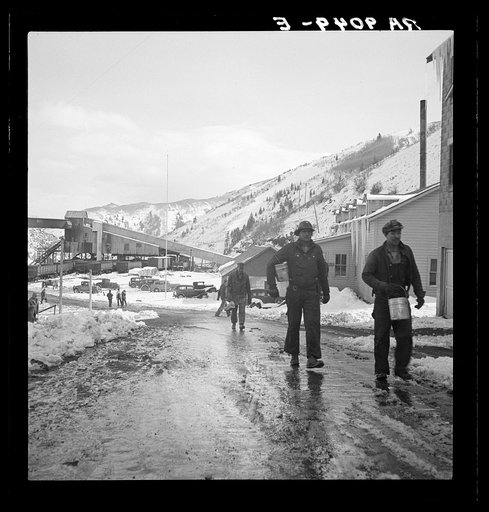 Untitled photo, possibly related to: Blue Blaze mine. Consumers, mining town near Price, Utah. Miners coming home