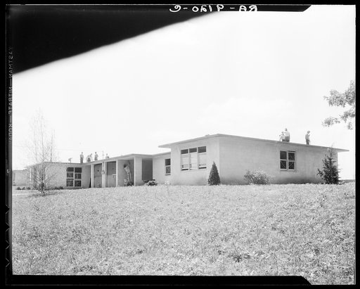 Untitled photo, possibly related to: Hightstown, New Jersey. Type house for two families (incomplete). Will be ready for occupancy July, 1936