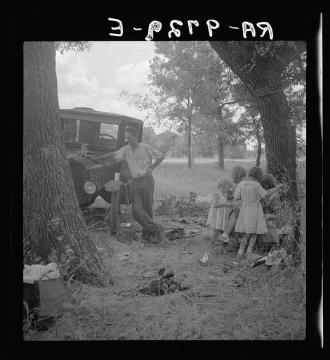 Untitled photo, possibly related to: Migrant family from Oklahoma in Texas. A family of six alongside the road. An example of how they fall between the relief agencies. The father, aged thirty-five, is an intelligent fellow, a painter by trade. Advanced tuberculosis, victim of an occupational diseas