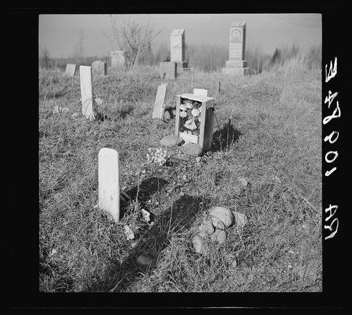 Untitled photo, possibly related to: Gravestones in an isolated cemetery on cut-over land in Florence County, Wisconsin