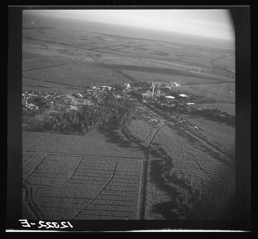Untitled photo, possibly related to: Air view of sugar refinery surrounded by fields. Near Ponce, Puerto Rico