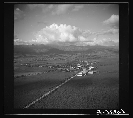 Untitled photo, possibly related to: Air view of sugar refinery surrounded by fields. Near Ponce, Puerto Rico