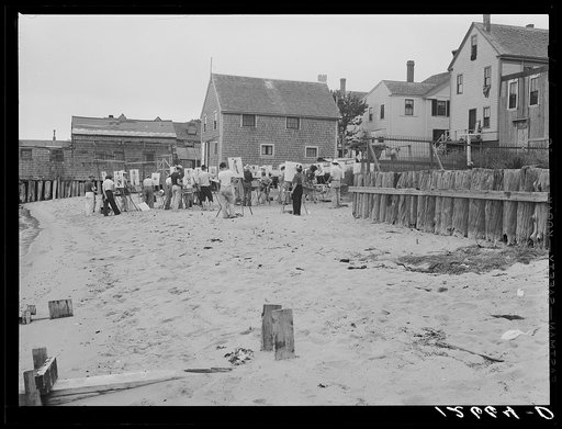 Untitled photo, possibly related to: Art class. Provincetown's reputation as an art center provides ample income for several art schools. Outdoor classes are likely to pop up anywhere. Massachusetts