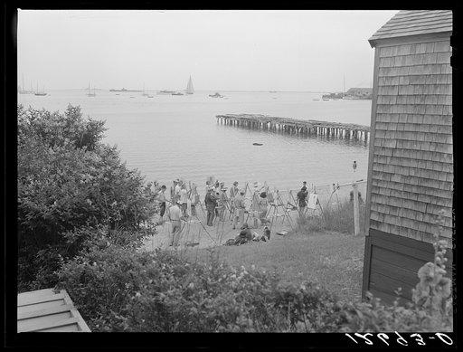 Untitled photo, possibly related to: Art class. Provincetown's reputation as an art center provides ample income for several art schools. Outdoor classes are likely to pop up anywhere. Massachusetts