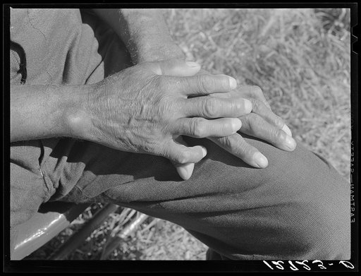 Untitled photo, possibly related to: Tourist house, Truro. Hands of Portuguese from Cape Verde Islands. He has worked at fishing, and on the railroads, is now seventy and lives by boarding tourists during the short season. Truro, Massachusetts