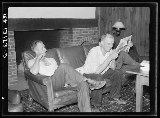 Untitled photo, possibly related to: Truck drivers resting in lounge at Amity Hall, Pennsylvania. Truckers' facilities at Amity Hall are, according to the drivers, model accomodations and of a kind not found elsewhere