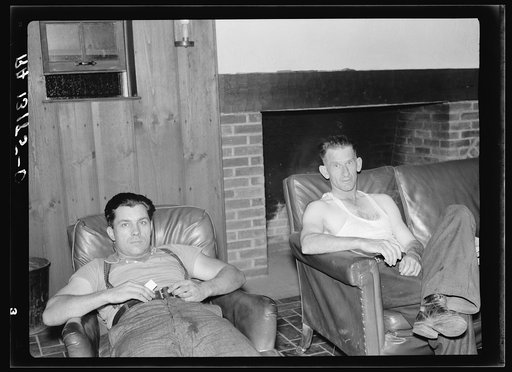 Untitled photo, possibly related to: Truck drivers resting in lounge at Amity Hall, Pennsylvania. Truckers' facilities at Amity Hall are, according to the drivers, model accomodations and of a kind not found elsewhere