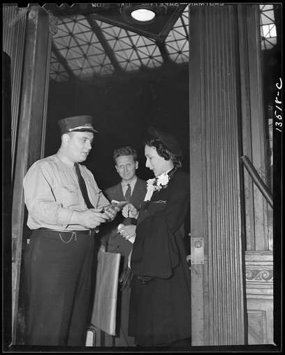 Louise Washington, a federal government employee and granddaughter of Booker T. Washington, leaving Washington, D.C. to attend the launching of the liberty ship the U.S.S. Booker T. Washington