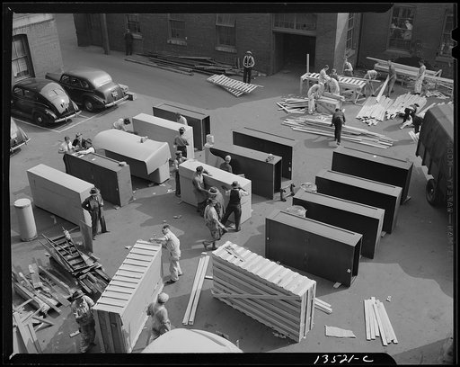 Untitled photo, possibly related to: Washington, D.C. United States government workers and carpenters making crates for steel cabinets and preparing them for shipment in the rear of the Auditor's Building at 14th Street and Independence Avenue