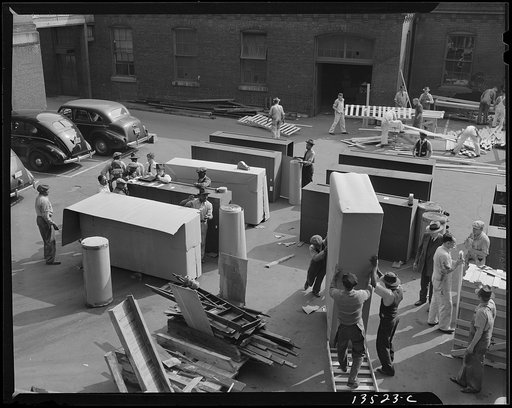 Untitled photo, possibly related to: Washington, D.C. United States government workers and carpenters making crates for steel cabinets and preparing them for shipment in the rear of the Auditor's Building at 14th Street and Independence Avenue