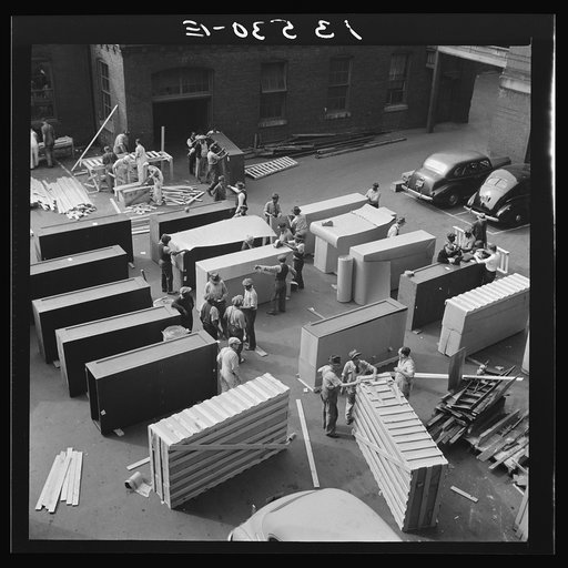 Untitled photo, possibly related to: Washington, D.C. United States government workers and carpenters making crates for steel cabinets and preparing them for shipment in the rear of the Auditor's Building at 14th Street and Independence Avenue