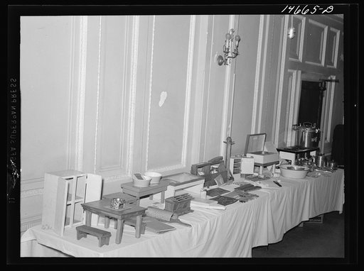 Untitled photo, possibly related to: Small furniture made from scrap materials, probably on a Farm Security Administration project