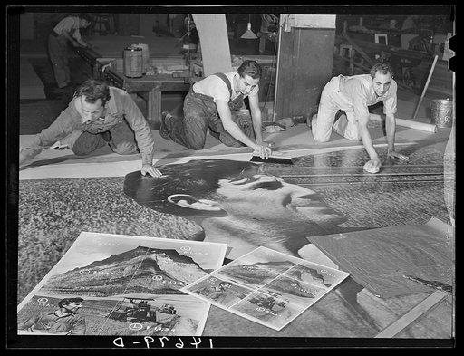 Untitled photo, possibly related to: Workers working on installation of war bond mural. Grand Central Station, New York, New York