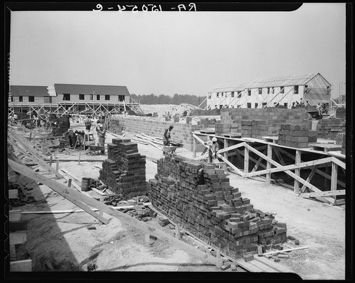 Untitled photo, possibly related to: Row house under construction. Greenbelt, Maryland