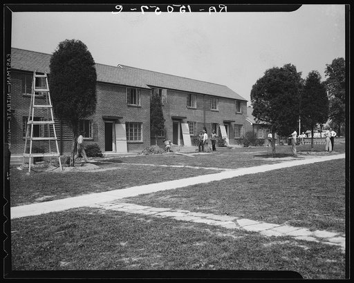 Untitled photo, possibly related to: Completed brick-veneer row house at Greenbelt, Maryland