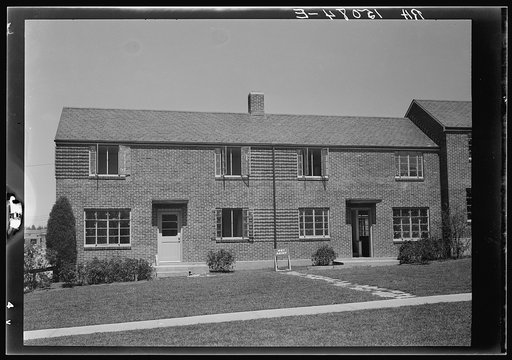 Completed brick-veneer row house at Greenbelt, Maryland