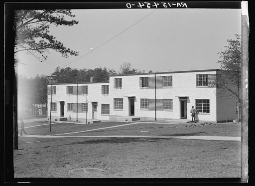 Cinder block houses nearing completion at Greenbelt, Maryland