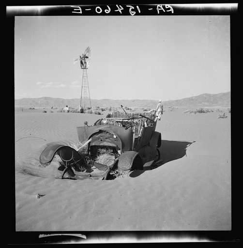 Wind erosion is covering remains of unsuccessful farm in Idaho