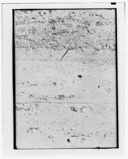 Detail of rammed earth construction near Birmingham, Alabama. Texture of wall after thirty days of weathering