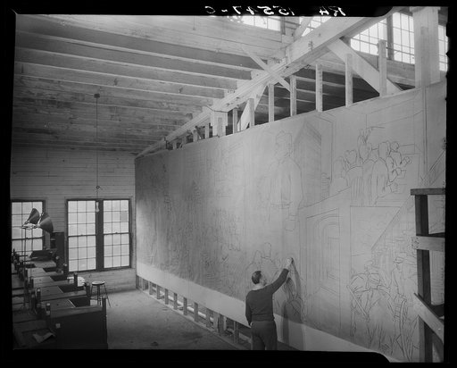 Untitled photo, possibly related to: Mural painted by Ben Shahn at the community building. Hightstown, New Jersey