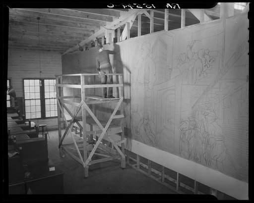 Untitled photo, possibly related to: Mural painted by Ben Shahn at the community building. Hightstown, New Jersey