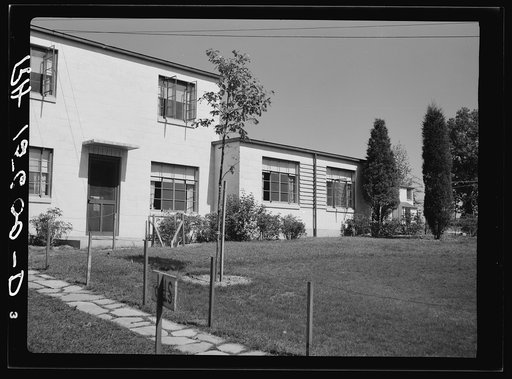 Untitled photo, possibly related to: Greenbelt, Maryland. Rear views of houses