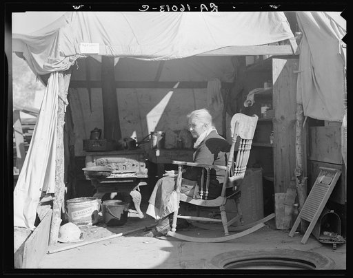 Aged woman from Oklahoma. Kern County migrant camp, California