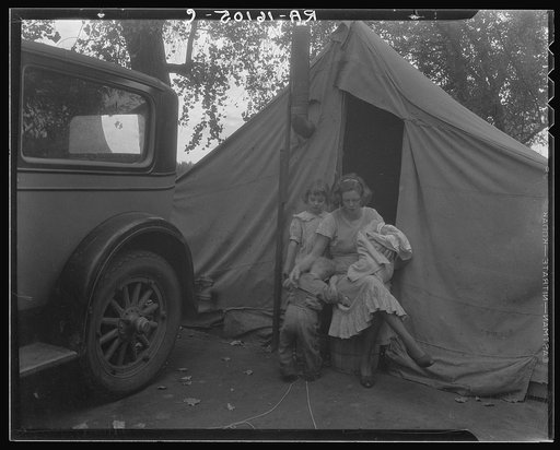 Mother and three children in a California squatter camp