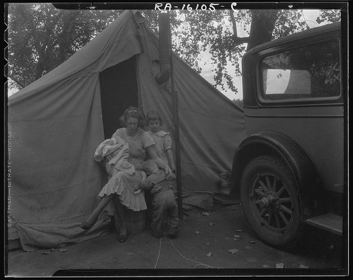 Mother and three children in a California squatter camp