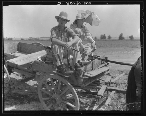 Drought-stricken farmer and family near Muskogee, Oklahoma. Agricultural day laborer. Muskogee County