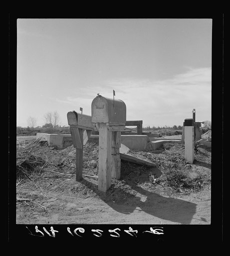 Mail boxes and irrigation gates. Imperial Valley, California