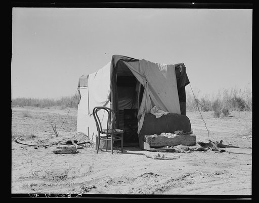 Camp along the roadside. Drought refugees. Imperial County, California