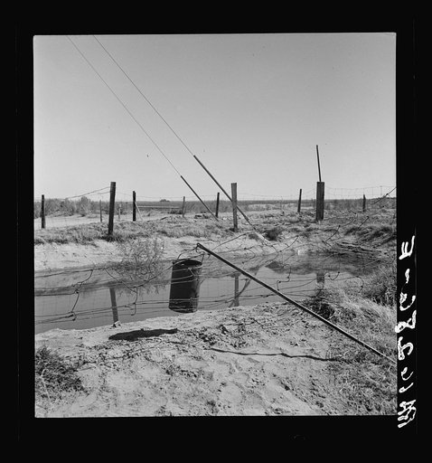 Water supply: an open settling basin from the irrigation ditch in a California squatter camp near Calipatria