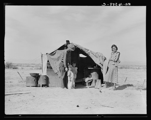 This family without food and work about to be returned to Oklahoma by the Relief Administration. They have lost a baby as a result of exposure during the winter. Had to sell their tent and car to buy food. Neideffer Camp, Holtville, Imperial Valley, California