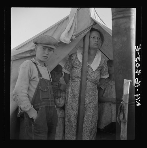 Refugee family from the Rio Grande Valley, Texas, camped in the brush in a river bottom near Holtville, California