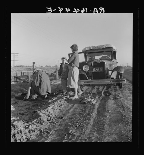 Migratory agricultrual worker family along California highway. U.S. 99