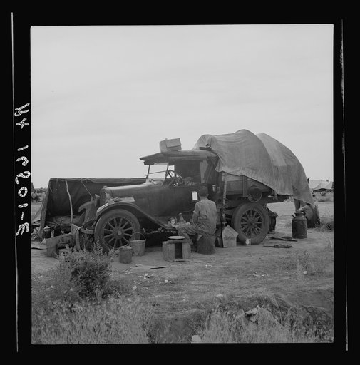 Untitled photo, possibly related to: Potato picker in camp near Shafter, California