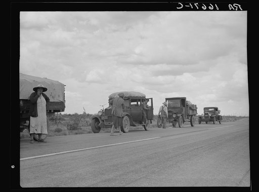 Three related drought refugee families from Oklahoma on highway near Lordsburg, New Mexico