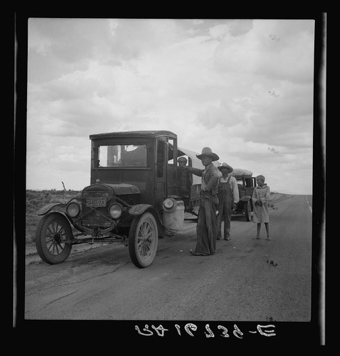 Drought refugees stopped along the highway near Lordsburg, New Mexico
