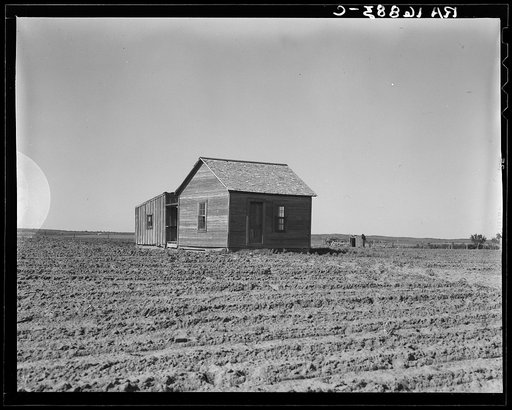 Cultivated fields and abandoned tenant house. Hall County, Texas